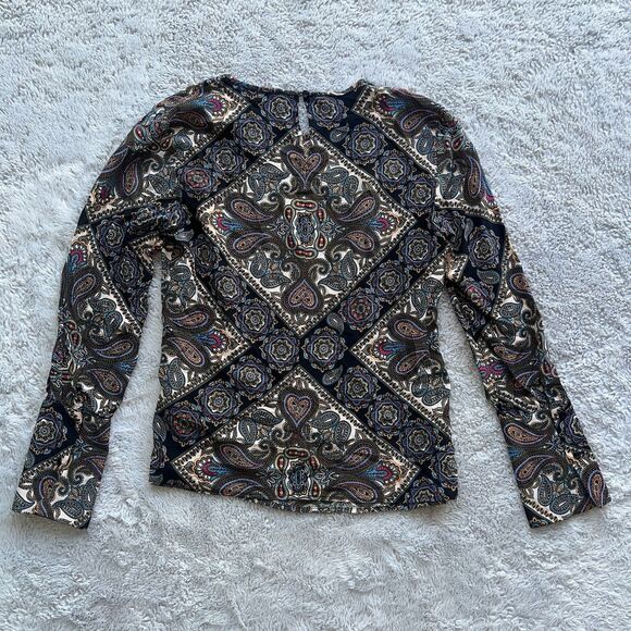 Trina Turk Women’s 100% Silk Paisley Blouse Medium Boho Long Sleeve Multicolor - Picture 6 of 7